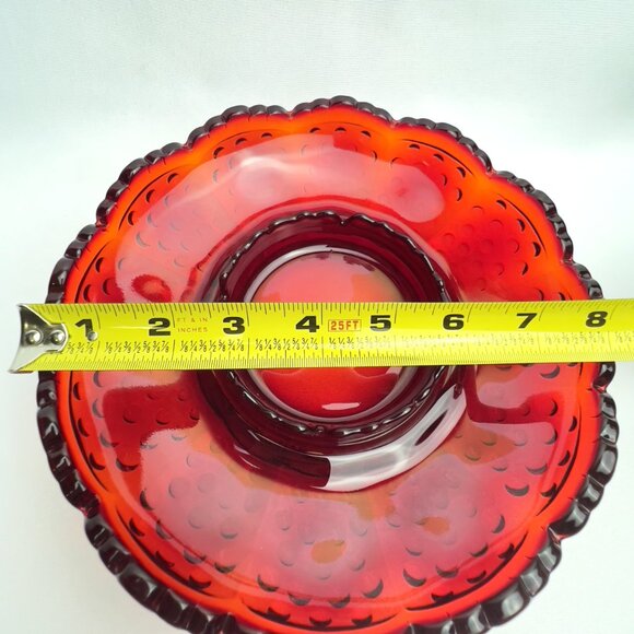 Fenton Ruby Red Glass Ashtray 8" Scalloped Edge MCM Vintage Trinket Dish USA - Picture 9 of 10